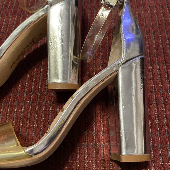 SAM EDELMAN “YARO” SILVER BLOCK HEELS W/CLEAR STRAPS - Picture 10 of 15
